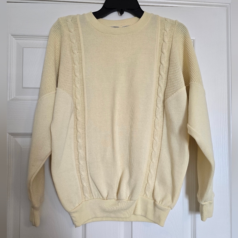Vintage Winterset Cable Sweatshirt, Womens Large, Light Yellow